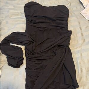 Fashion Nova Strapless Black Ruched Mini Dress